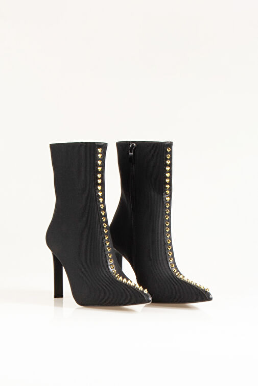 Nemesis Fermuarlı Topuklu Kadın Bot Siyah Triko - Görsel 7