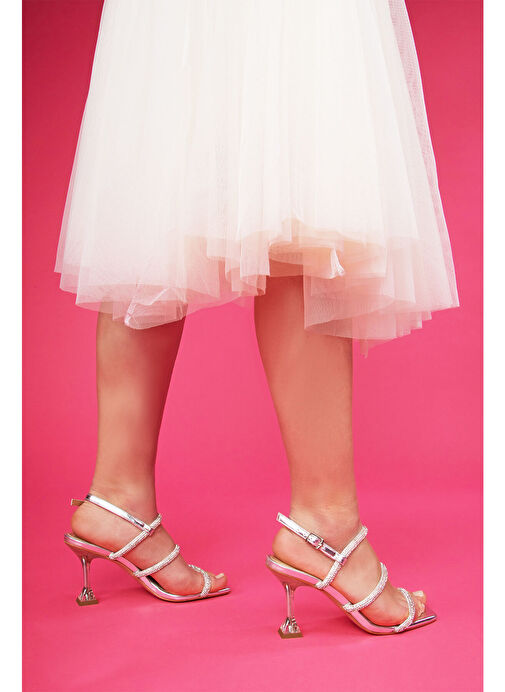 Sihana Kadın Topuklu Abiye Sandalet Gümüş - Görsel 4