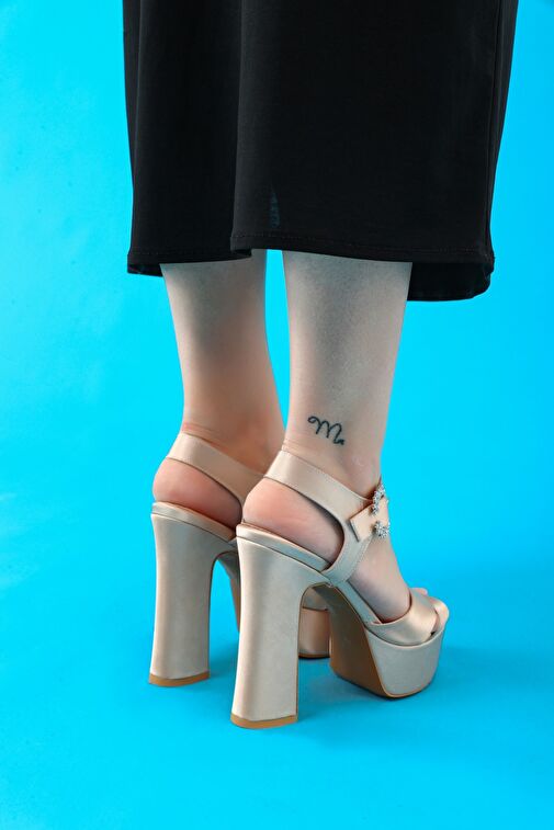 Jasmine Kadın Platform Topuklu Ayakkabı Bej Saten - Görsel 6