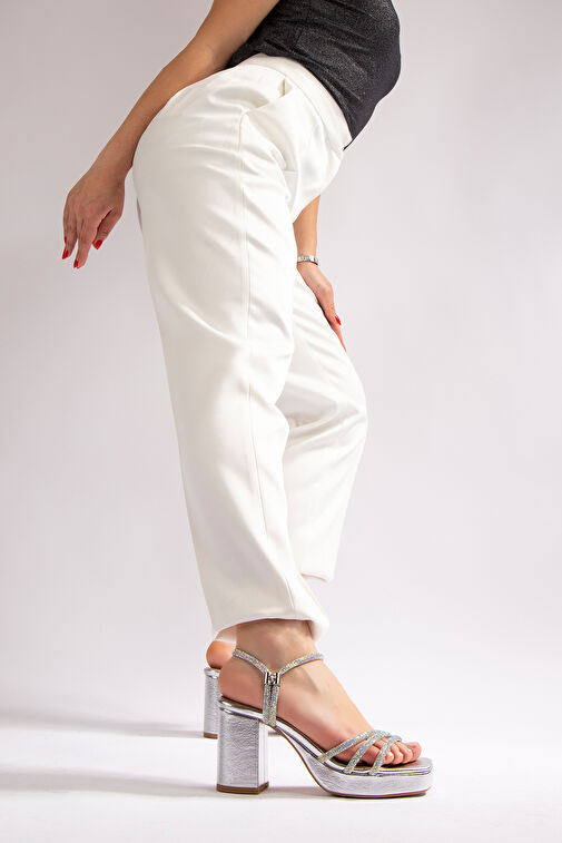 Jenny Kadın Platform Topuklu Ayakkabı Gümüş Taşlı - Görsel 4