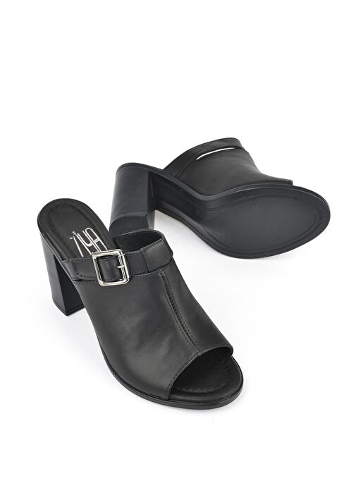 Ziya, Kadın Hakiki Deri Topuklu Terlik 1511020Z1703 Siyah - Görsel 6