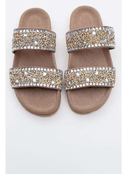 JAMES Toprak Taşlı Çift Bantlı Hakiki Deri Kadın Terlik - Görsel 6