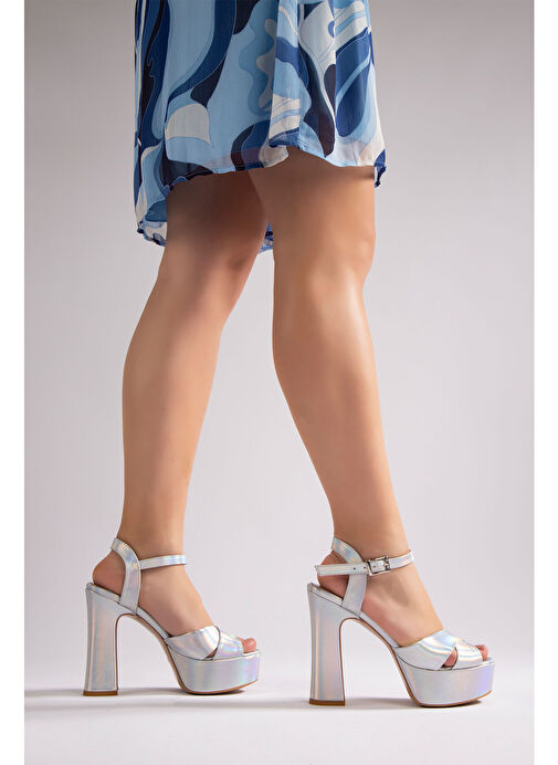 Laney Kadın Platform Topuklu Ayakkabı Gümüş Hologram - Görsel 5