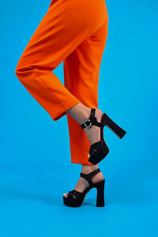 Jasmine Kadın Platform Topuklu Ayakkabı Siyah Saten - Görsel 4