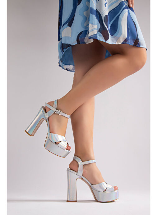 Laney Kadın Platform Topuklu Ayakkabı Gümüş Hologram - Görsel 6