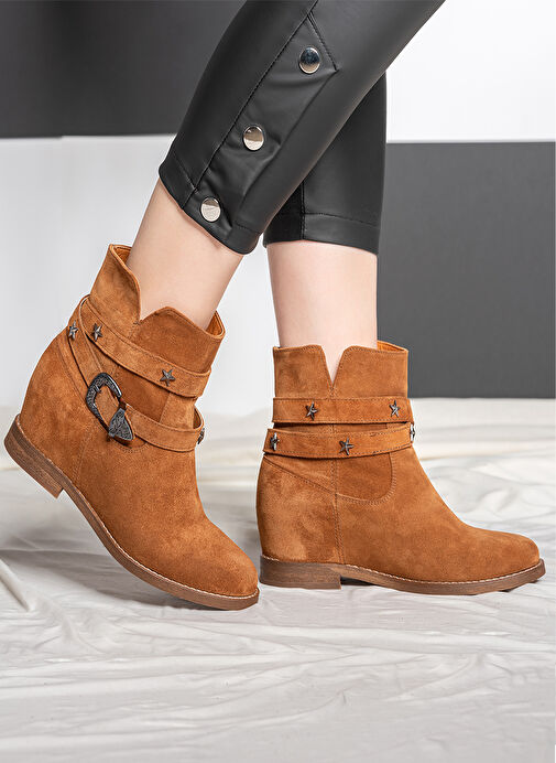 Nemesis Gerçek Deri Kadın Dolgu Taban Bot Taba Süet - Görsel 2