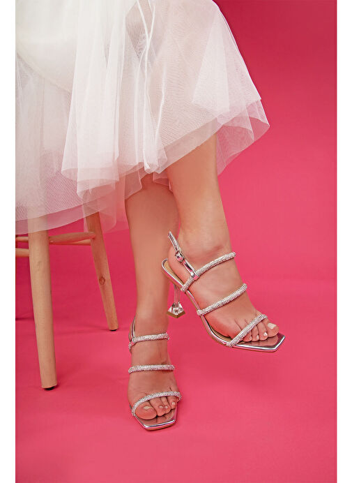 Sihana Kadın Topuklu Abiye Sandalet Gümüş - Görsel 6