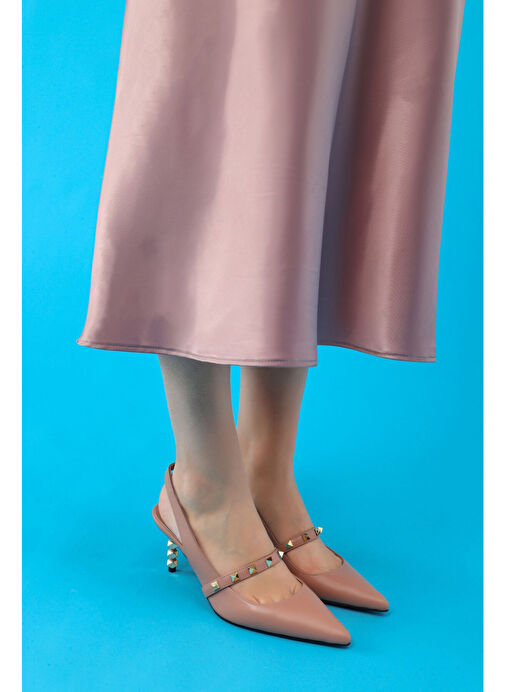 Vina Gerçek Deri Kadın Topuklu Sandalet Pudra - Görsel 2