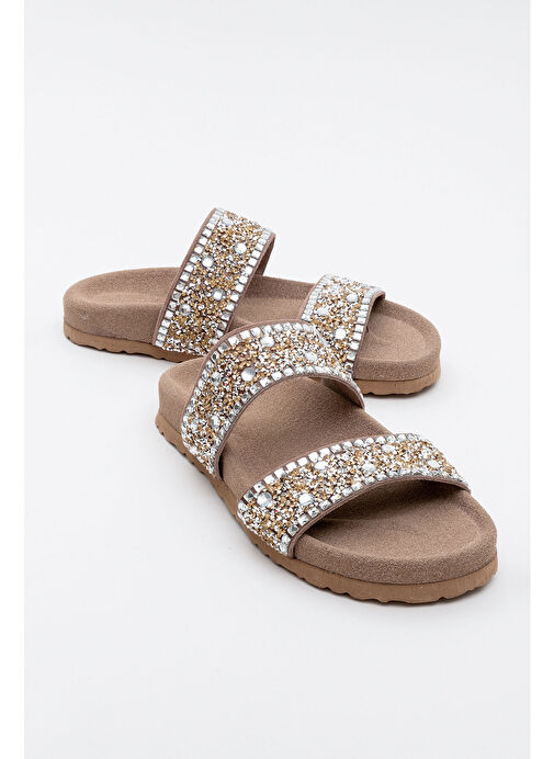 JAMES Toprak Taşlı Çift Bantlı Hakiki Deri Kadın Terlik - Görsel 2