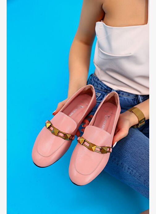 Kalina Gerçek Deri Kadın Loafer Ayakkabı Pudra - Görsel 5