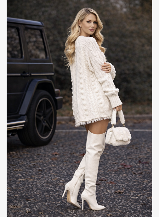 Gilla's Queen Gilla's Queen Kadın Kırık Beyaz Crocodil Desenli Diz Üstü Topuklu Tarz Çizme Bot | Boyner Kırık Beyaz - 6. görsel