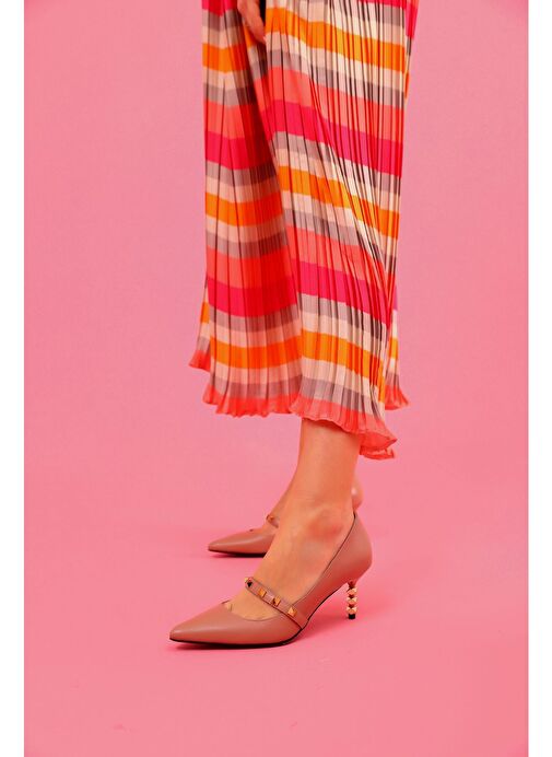 Veruca Gerçek Deri Kadın Topuklu Ayakkabı Pudra - Görsel 5