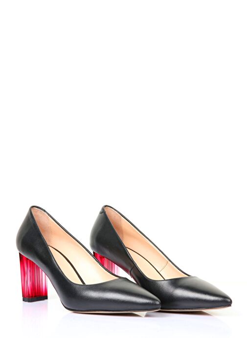 Nemesis Gerçek Deri Kadın Topuklu Ayakkabı Siyah Kırmızı Ökçe - Görsel 2