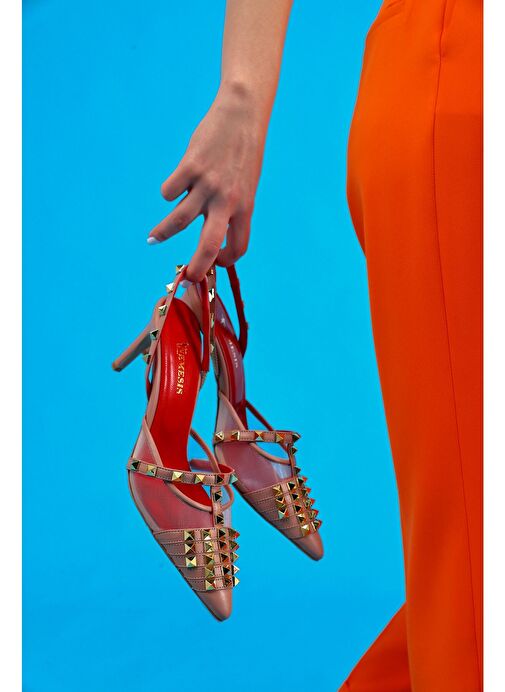 Vonda Gerçek Deri Kadın Topuklu Sandalet Pudra - Görsel 4