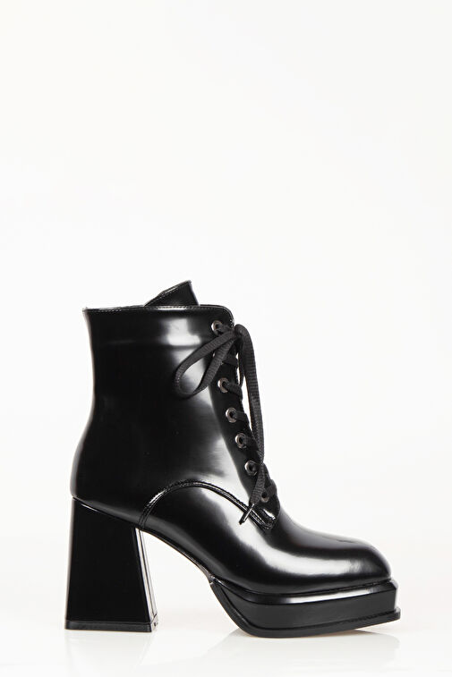Nemesis Bağcıklı Fermuarlı Platform Topuklu Kadın Bot Siyah - Görsel 2