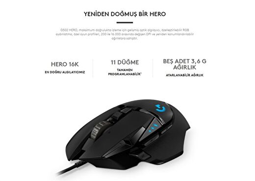 Logitech G G502 HERO High Performance Oyuncu Mouse 3