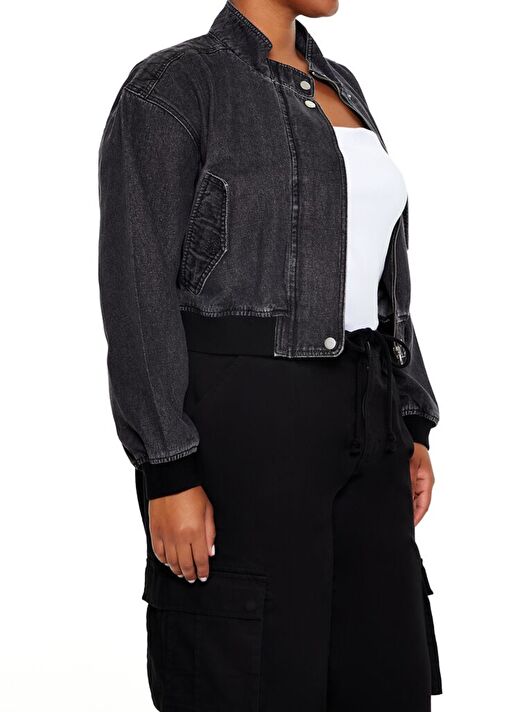 Plus Size Denim Bomber Ceket 4
