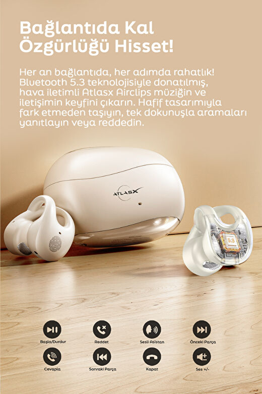 AtlasX AirClips BT 5.4 OWS HIFI Spor Kablosuz Kanca Bluetooth Kulaklık 3