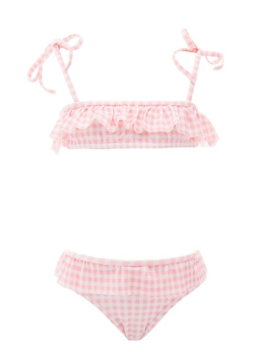 Pembe Volanlı Ve Kareli Bikini 1
