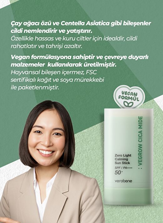 Vegrow Cica Mide Zero Light Calming Sun Stick Vegan Sakinleştirici Stick Güneş Kremi 4