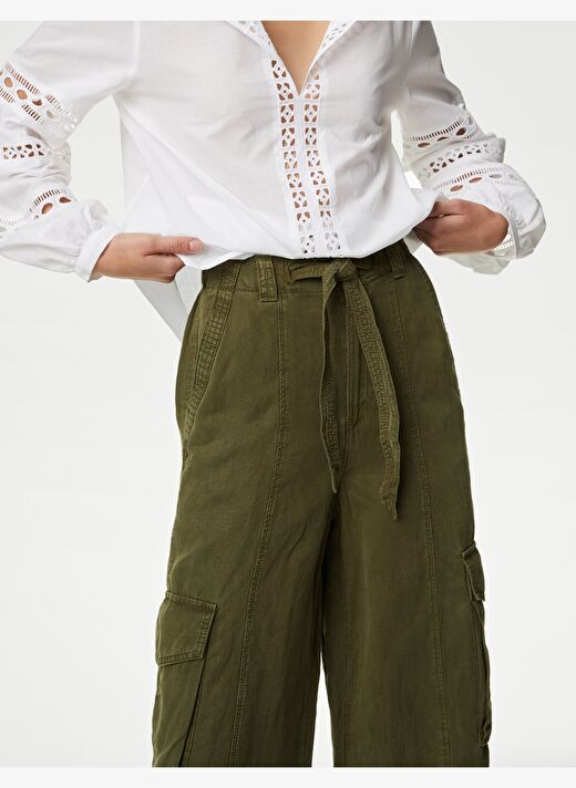 Wide Leg Keten Kargo Pantolon 2