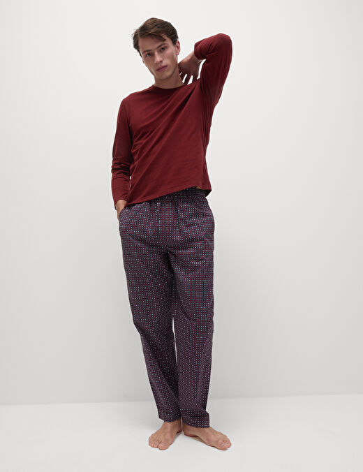 Saf Pamuklu Desenli Uzun Kollu Pijama Takımı 1