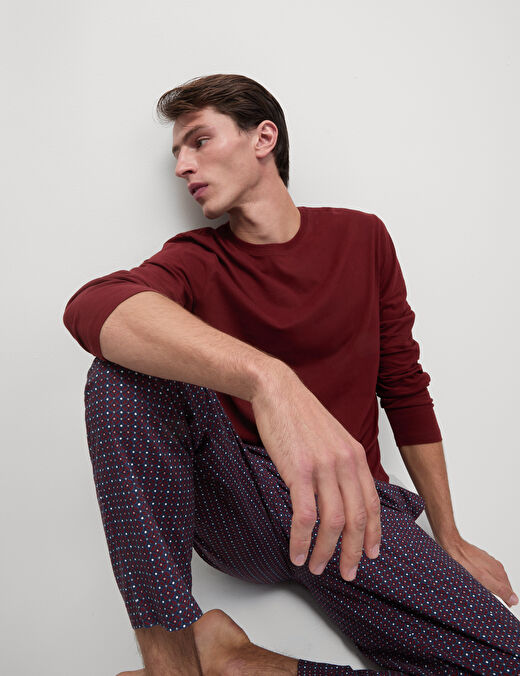 Saf Pamuklu Desenli Uzun Kollu Pijama Takımı 3