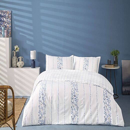Linens Allday Pearl Pamuk Saten Çift Kişilik Nevresim Takımı Mavi 3