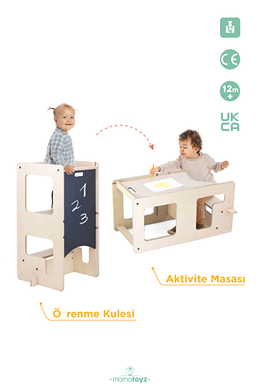 Flip | Natural 3'ü 1 Arada Öğrenme Kulesi & Aktivite Masası & Yazı Tahtası 4