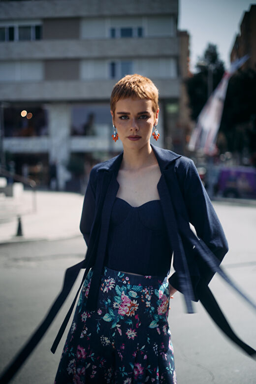 Önden Bağlamalı Kuşaklı Jean Ceket 2