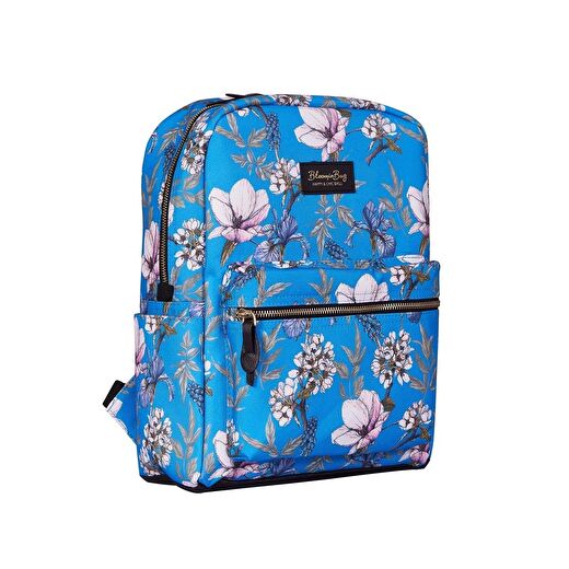 Blue Cherry Blossom Çiçek Desenli 13-14 inç Kadın Sırt Laptop / Macbook Çantası 4