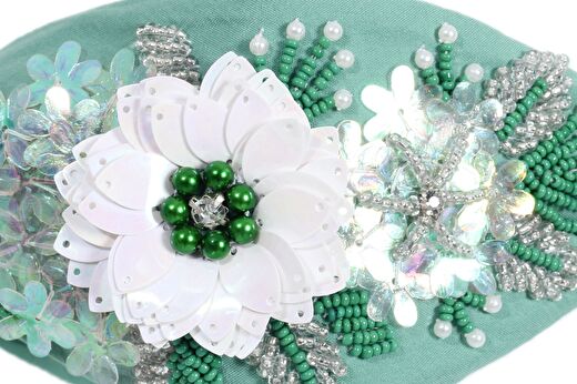 Flower Grace Green Boncuk İşlemeli Kadın Taç 4