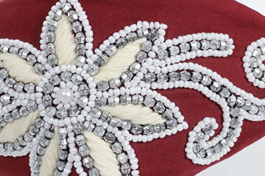 Ivory Dark Red Taş ve Boncuk İşlemeli Kadın Taç 4