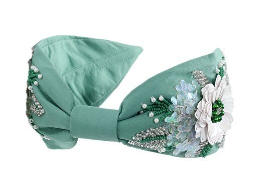 Flower Grace Green Boncuk İşlemeli Kadın Taç 3