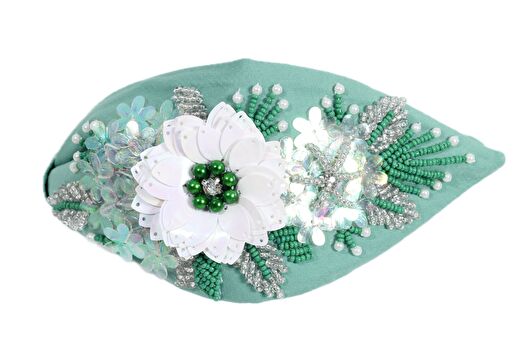 Flower Grace Green Boncuk İşlemeli Kadın Taç 2