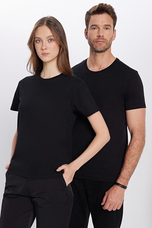 Erkek Slim Fit Siyah Bisiklet Yaka %100 Pamuk Dar Kesim Basic Tişört 3