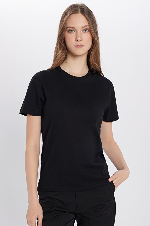 Erkek Slim Fit Siyah Bisiklet Yaka %100 Pamuk Dar Kesim Basic Tişört 4