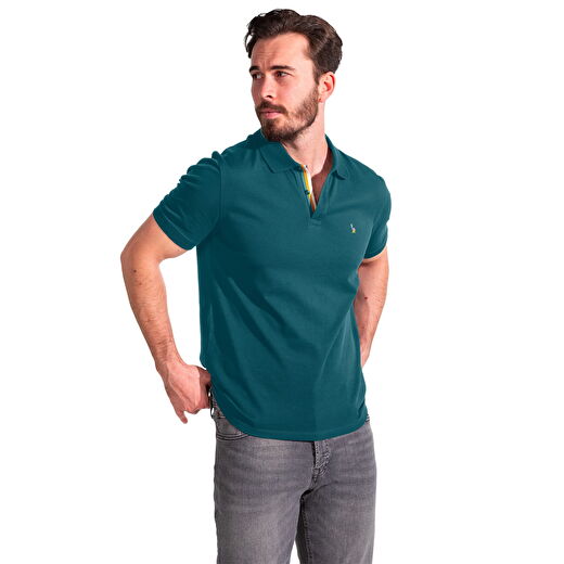 Erkek Merserize Plaket Şeritli Polo Yaka Pike T-Shirt 1