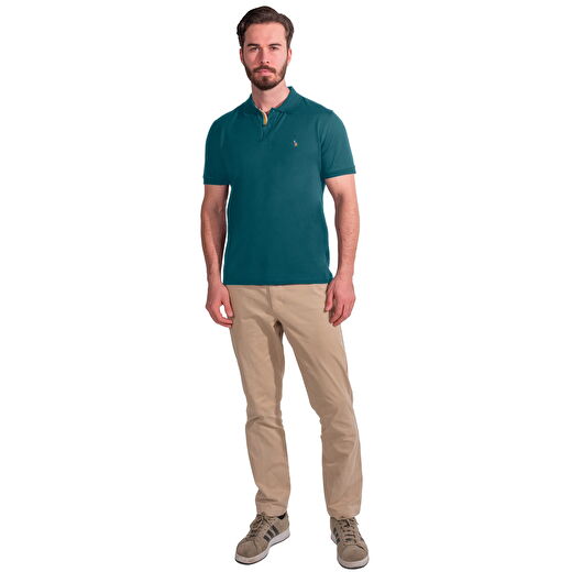 Erkek Merserize Plaket Şeritli Polo Yaka Pike T-Shirt 2