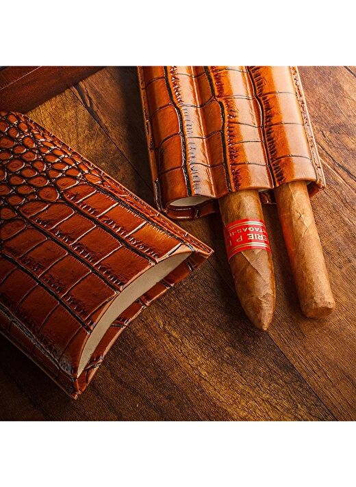 Cohiba Deri Croco 3'lü Puro Kılıfı Kesicili Siyah(56 Ring) 3