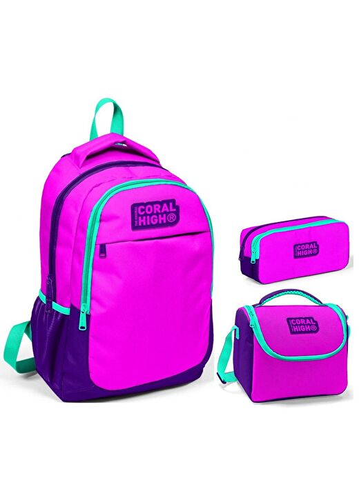 Coral High Pembe Mor Üçlü Okul Çanta Seti 1