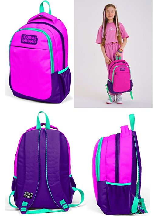 Coral High Pembe Mor Üçlü Okul Çanta Seti 3