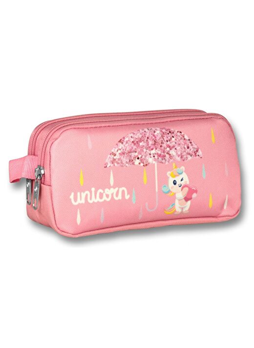 Cennec Simli Unicorn Baskılı Pembe Kız Çocuk Üçlü İlkokul Çanta Seti 4