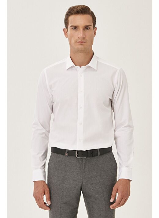 Erkek Siyah Kolay Ütülenebilir Non-Iron Pamuklu Slim Fit Dar Kesim Klasik Yaka Gömlek 4