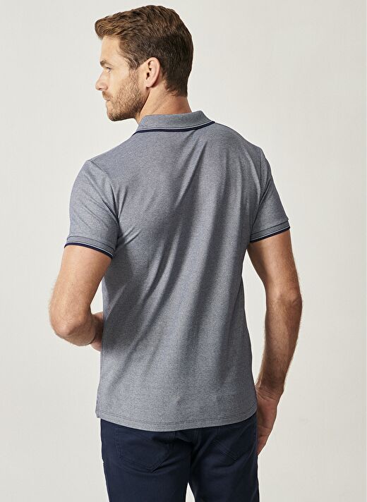 Erkek Lacivert Slim Fit Dar Kesim Kıvrılmaz Polo Yaka Kısa Kollu Tişört 2