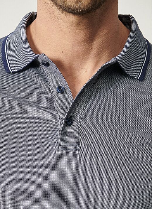 Erkek Lacivert Slim Fit Dar Kesim Kıvrılmaz Polo Yaka Kısa Kollu Tişört 4