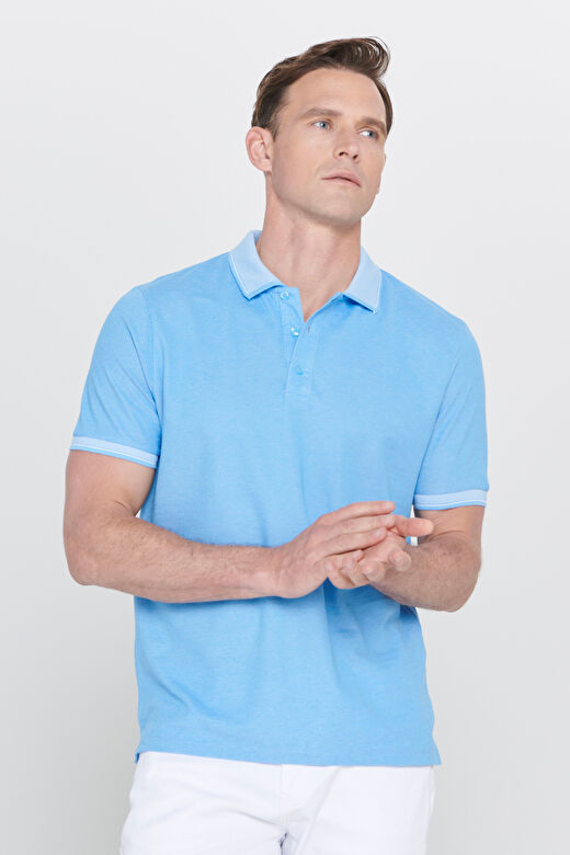 Erkek Pembe Beyaz Slim Fit Dar Kesim Kıvrılmaz Polo Yaka Kısa Kollu Tişört 4