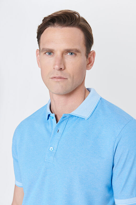 Erkek Pembe Beyaz Slim Fit Dar Kesim Kıvrılmaz Polo Yaka Kısa Kollu Tişört 1