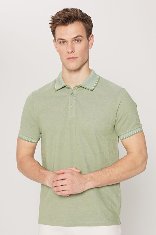 Erkek Yeşil Slim Fit Dar Kesim Kıvrılmaz Polo Yaka Kısa Kollu Tişört 3
