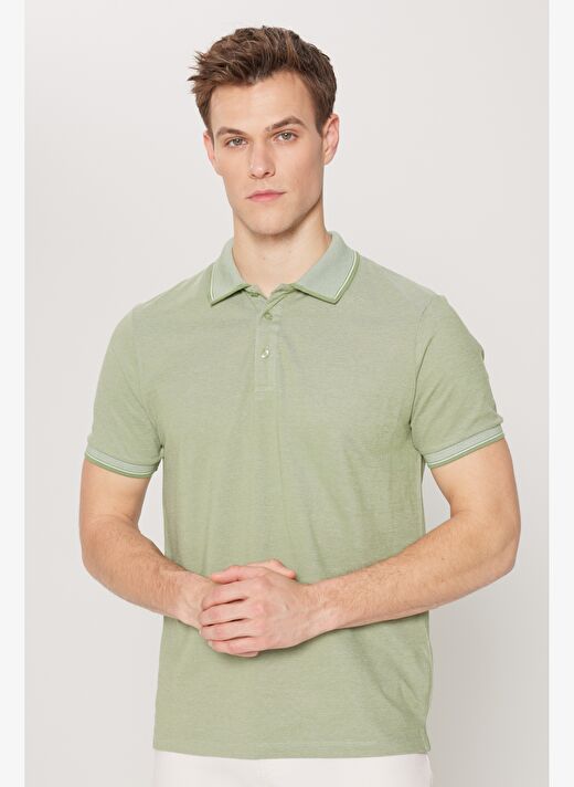 Erkek Yeşil Slim Fit Dar Kesim Kıvrılmaz Polo Yaka Kısa Kollu Tişört 2